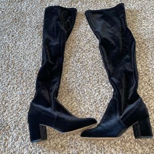 Over the knee black velvet boots